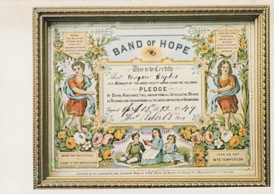 Welsh History Postcard - Band of Hope Certificate SW19699