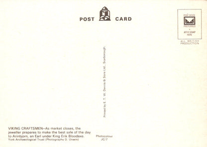 Back of a postcard with text and branding