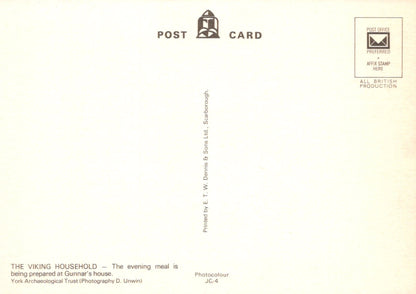 Vintage postcard with text and a small stamp on a beige background