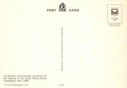 Back of a postcard with text and a logo, featuring 'Post Card' and 'York Archaeological Trust'.