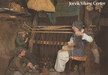 Load image into Gallery viewer, Illustration of people in a Viking-era setting with looms and tools, featuring &#39;Jorvik Viking Centre&#39; text.
