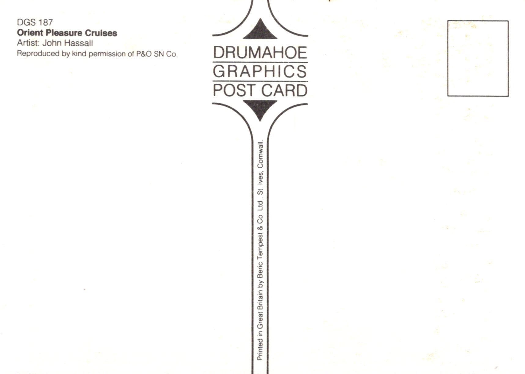 Back of a postcard with 'Drumahoe Graphics' branding and text.