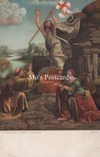 Load image into Gallery viewer, Vintage-style illustration of a religious scene with figures and a flag, labeled &#39;Mo&#39;s Postcards&#39;.
