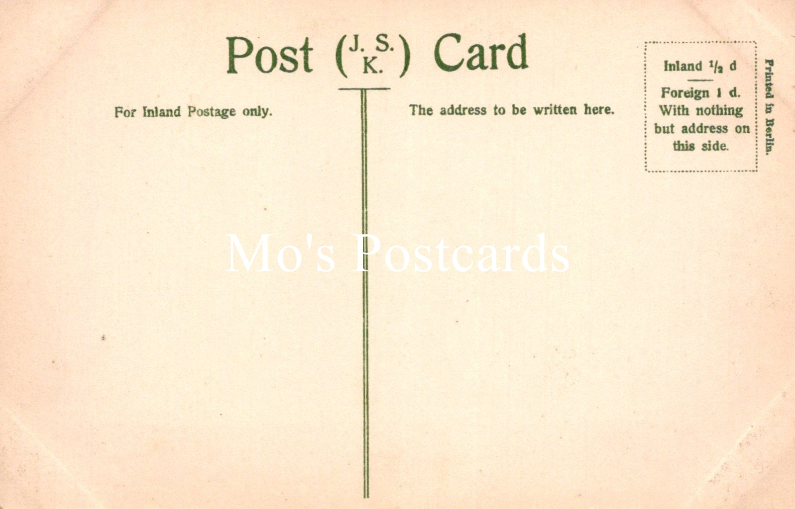 Vintage-style postcard with text and 'Mo's Postcards' branding.