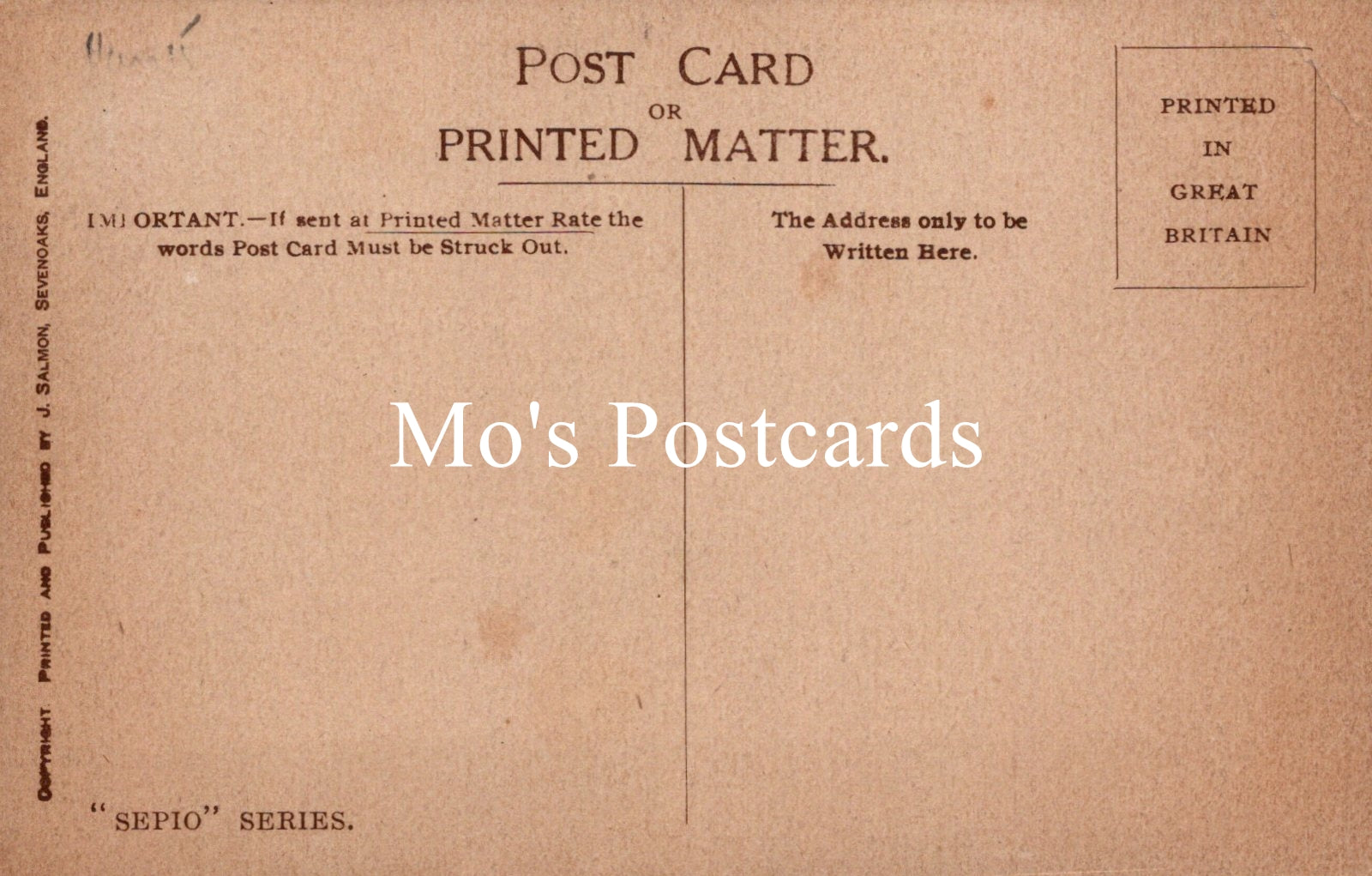 Vintage-style postcard with 'Mo's Postcards' branding and text.