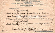 Load image into Gallery viewer, Vintage postcard with text and signature on a textured background
