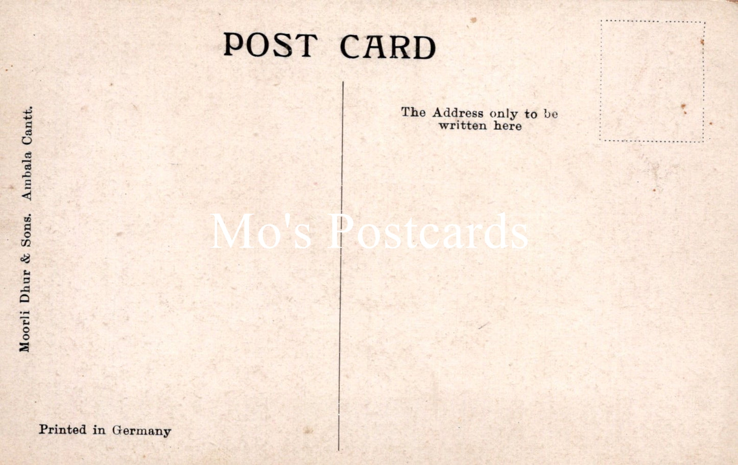 Vintage-style postcard with 'Mo's Postcards' branding on a beige background