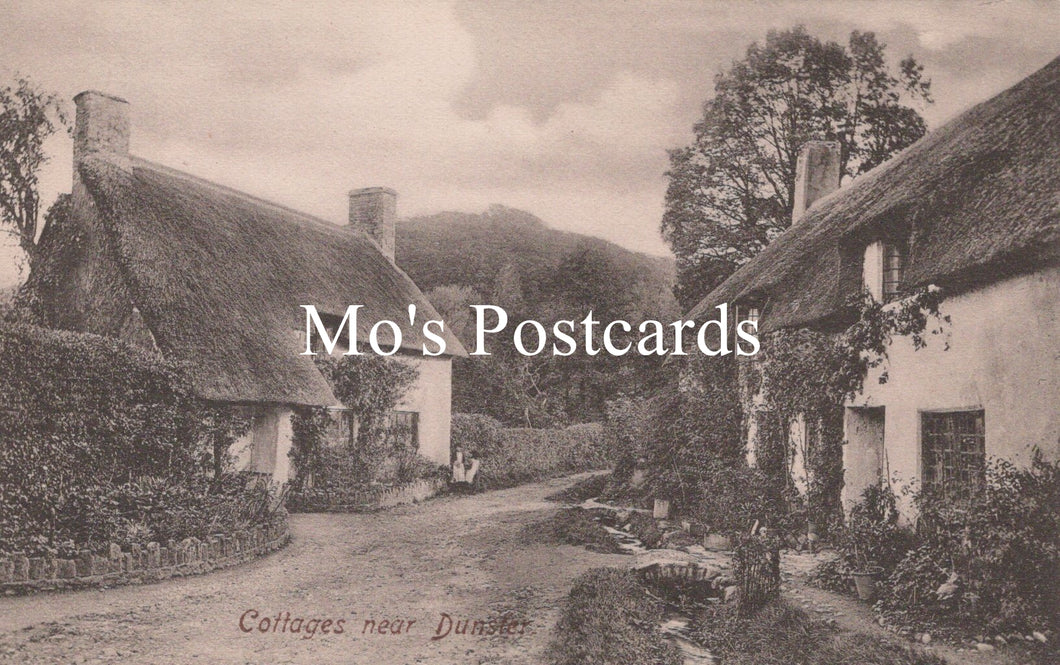 Vintage-style image of thatched cottages with 'Mo's Postcards' text overlay.