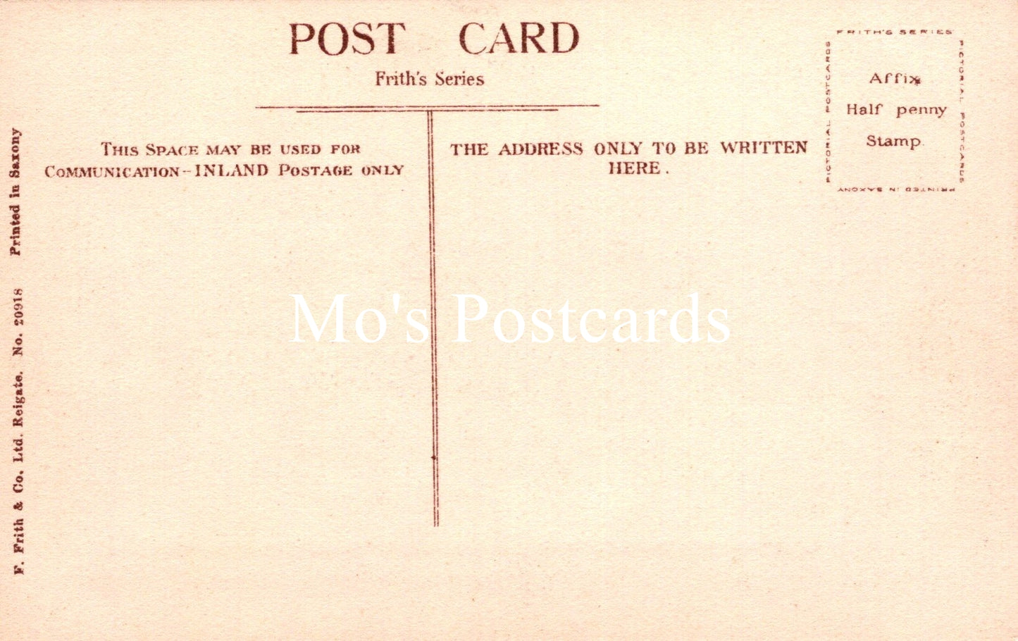 Vintage postcard with text and 'Mo's Postcards' branding