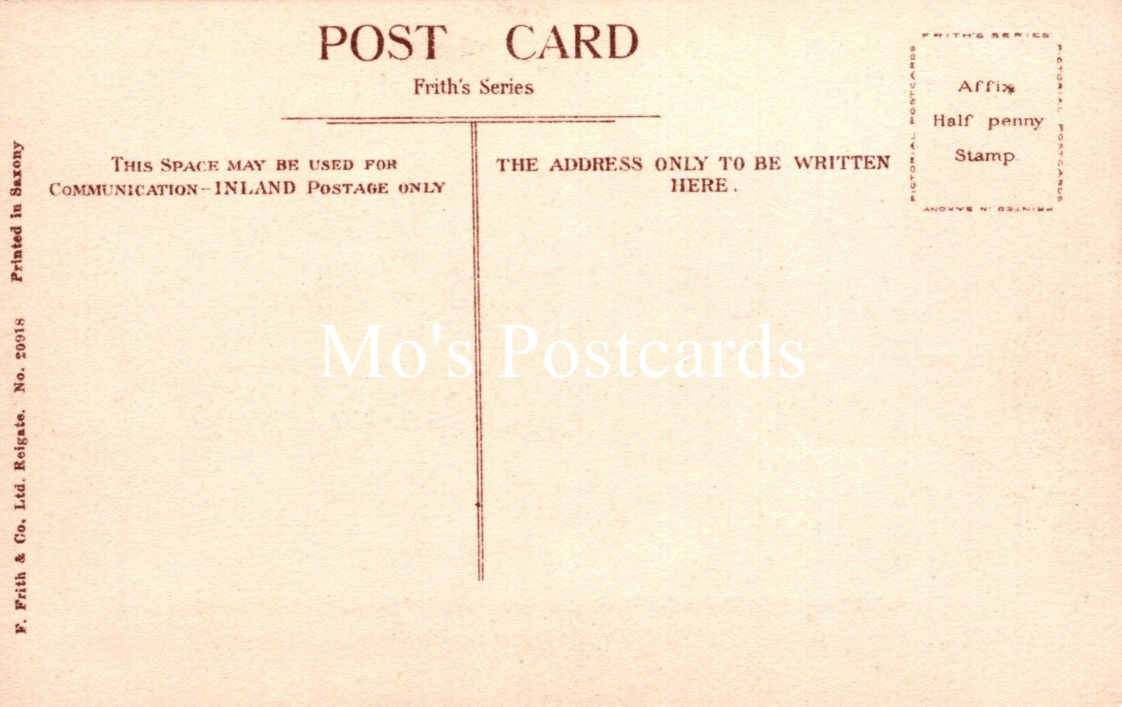 Vintage postcard with text and 'Mo's Postcards' branding