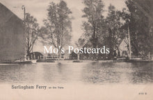 Load image into Gallery viewer, Vintage-style image of a ferry on a river with trees and buildings in the background, featuring &#39;Mo&#39;s Postcards&#39; text.
