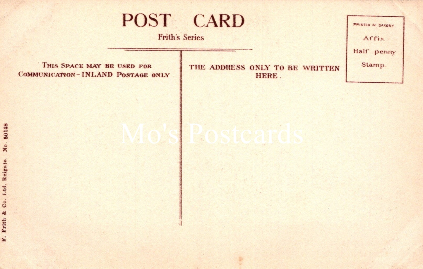 Vintage postcard with text and a stamp area on a beige background