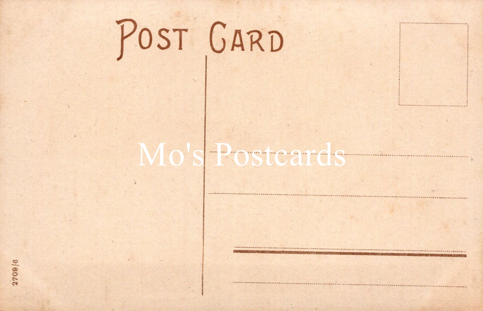 Vintage-style postcard with 'Mo's Postcards' branding on a beige background