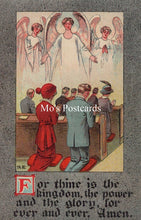 Load image into Gallery viewer, Vintage-style postcard with religious illustration of angels and people in a courtroom, featuring text.
