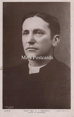 Black and white portrait of a man in clerical collar with 'Mo's Postcards' text overlay.