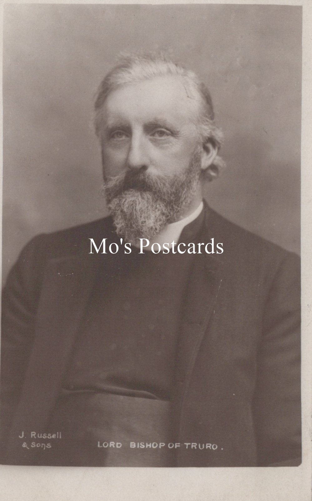 Vintage black and white portrait of a man with 'Mo's Postcards' text overlay