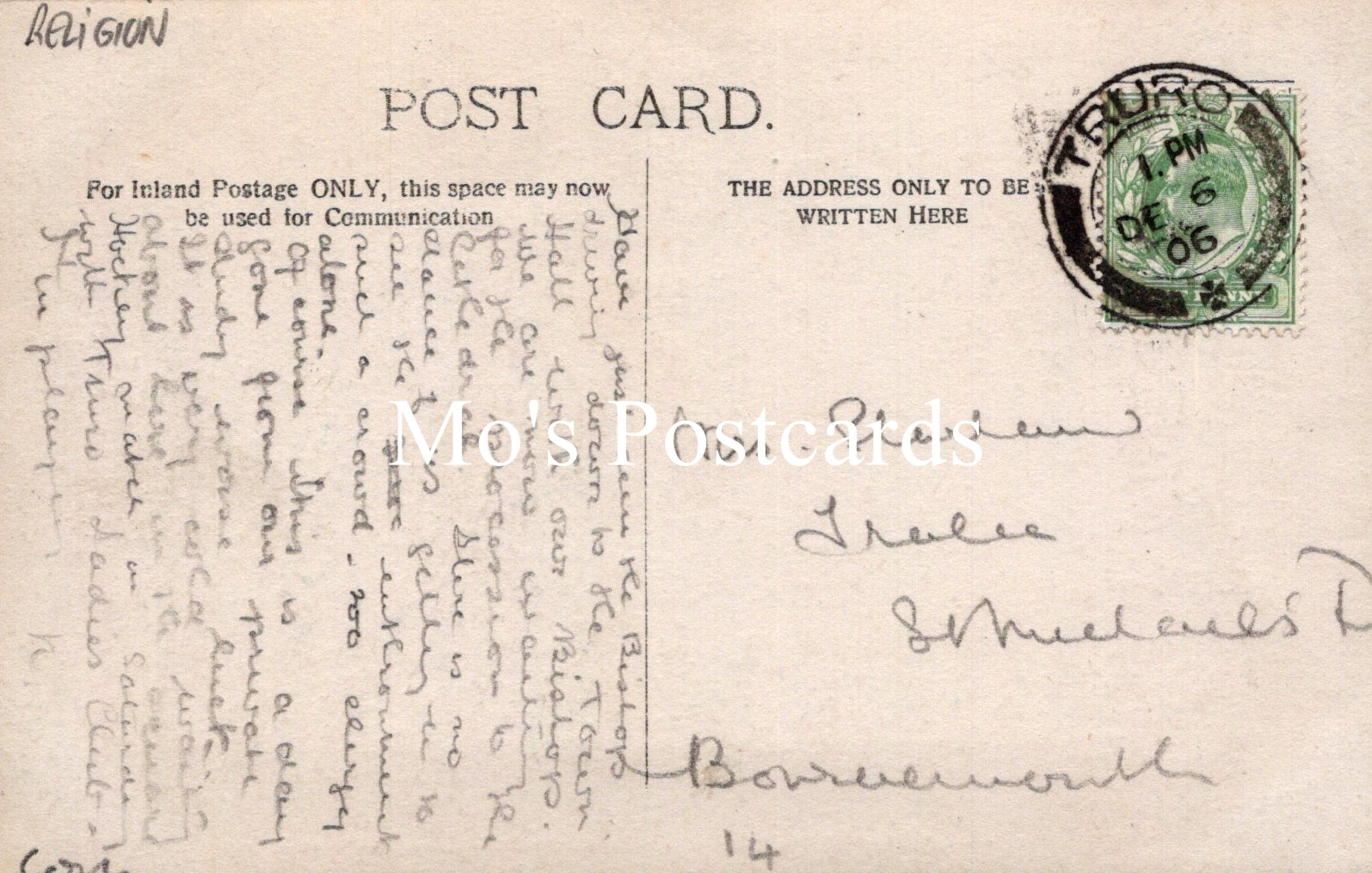 Vintage postcard with text and a stamp, featuring the Mots Postcards watermark.