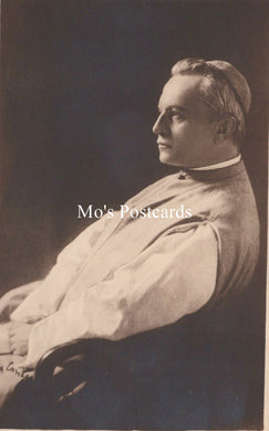 Vintage black and white photograph of a person sitting, with 'Mo's Postcards' text overlay.