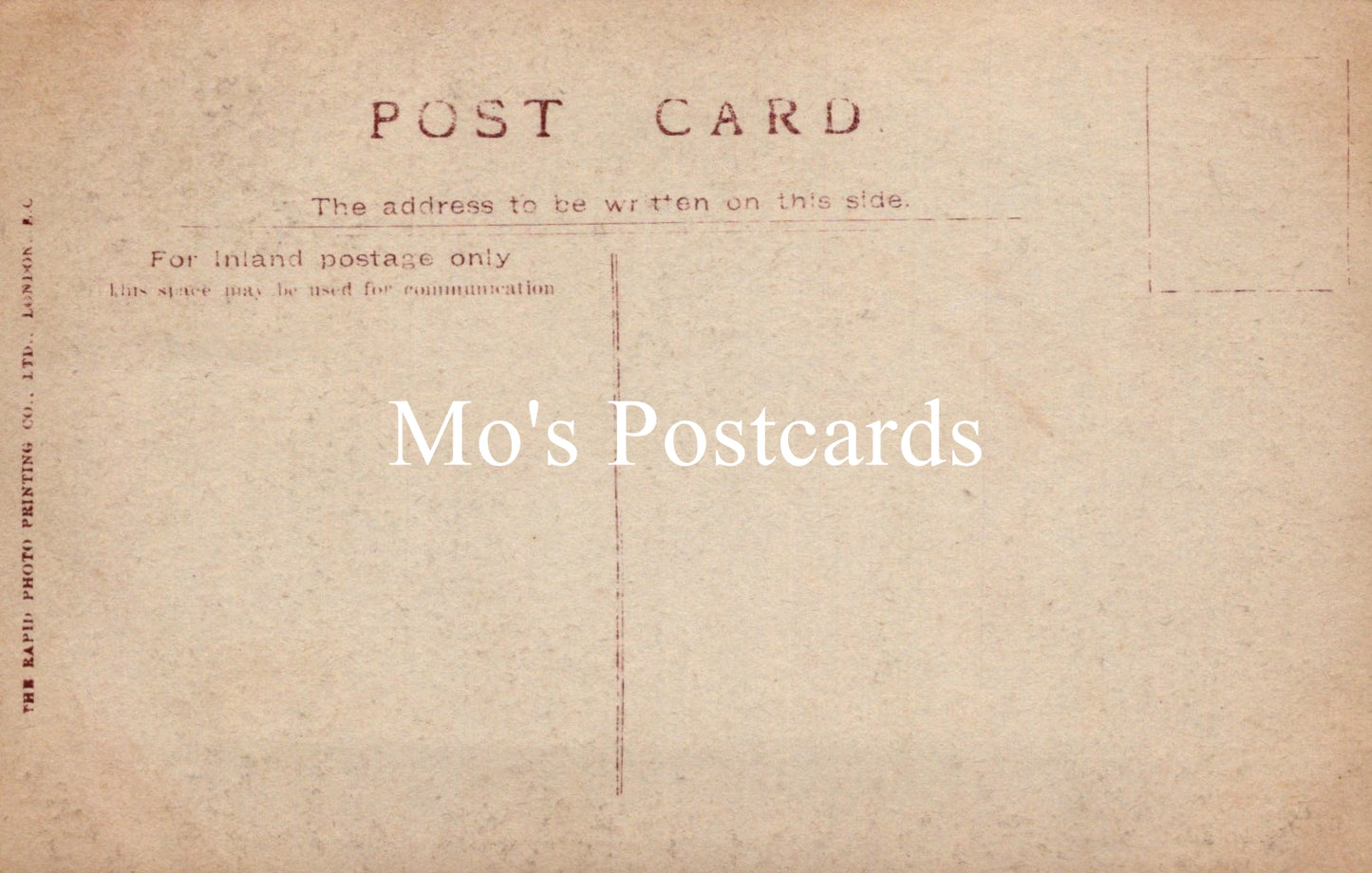 Vintage-style postcard with 'Mo's Postcards' text on a brown background