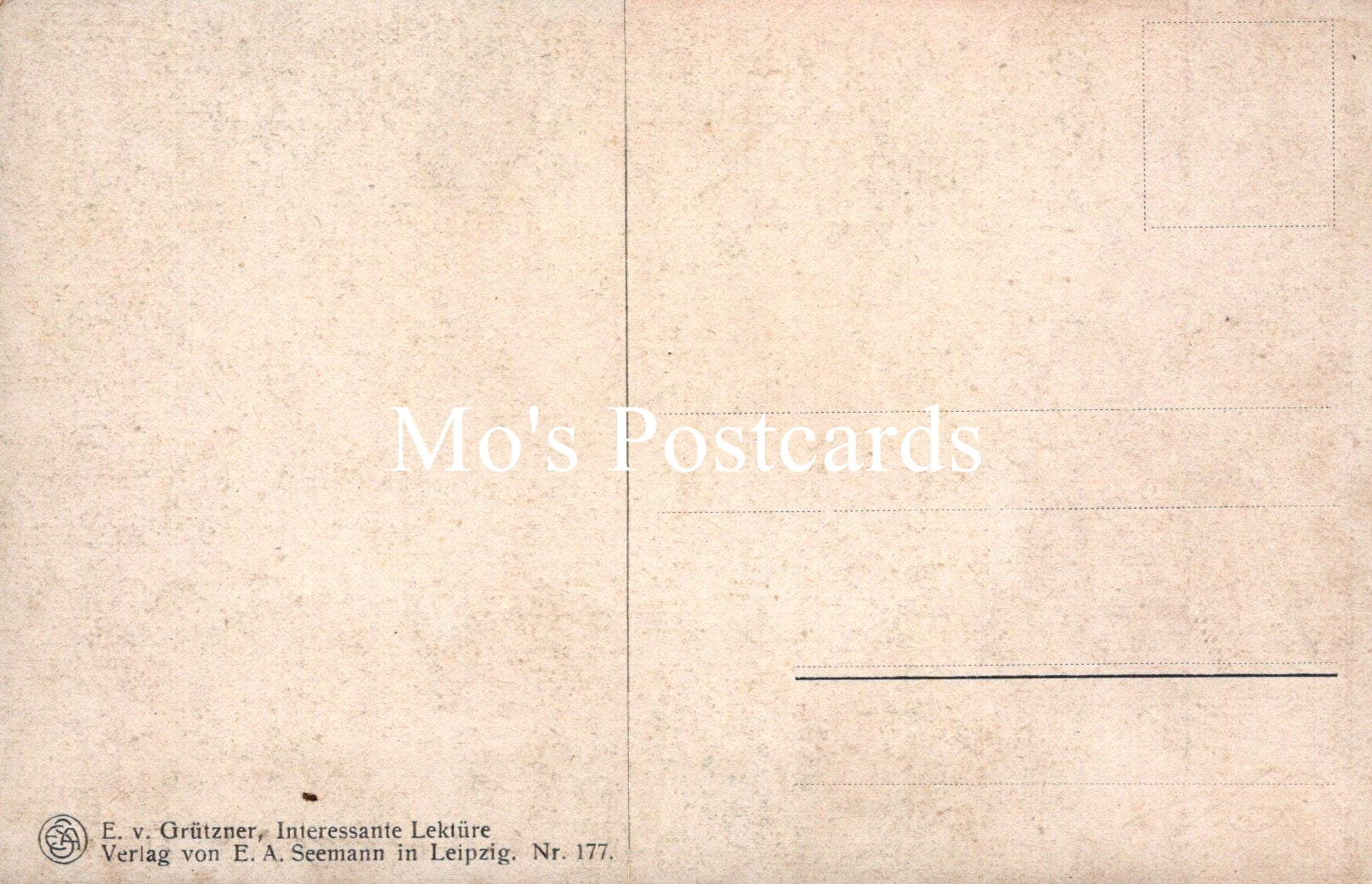 Back of a vintage postcard with 'Mo's Postcards' text and printing details.