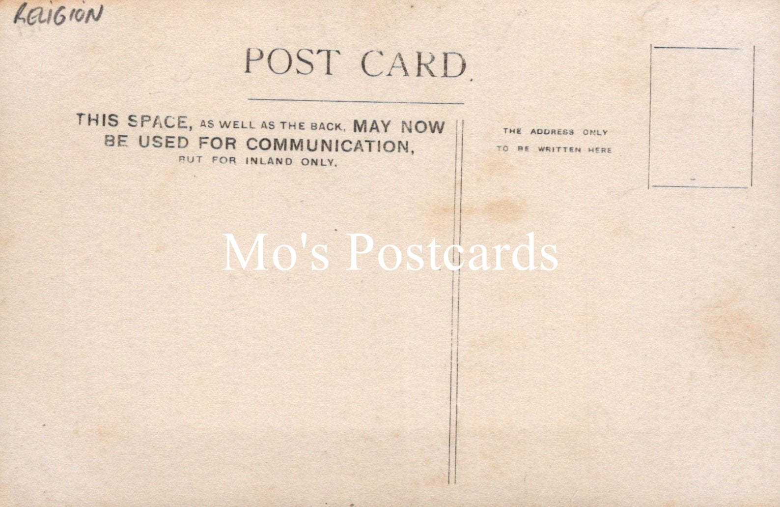 Vintage postcard with text and 'Mo's Postcards' branding.