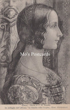 Load image into Gallery viewer, Vintage-style portrait of a woman with decorative clothing and intricate background, featuring &#39;Mo&#39;s Postcards&#39; branding.
