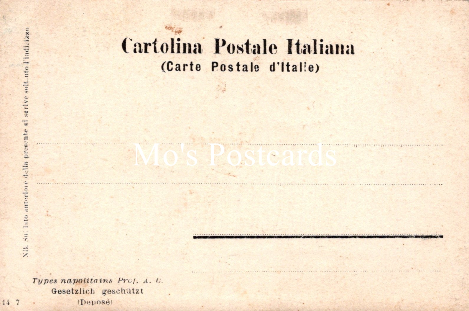 Vintage Italian postcard with 'Cartolina Postale Italiana' text on a beige background