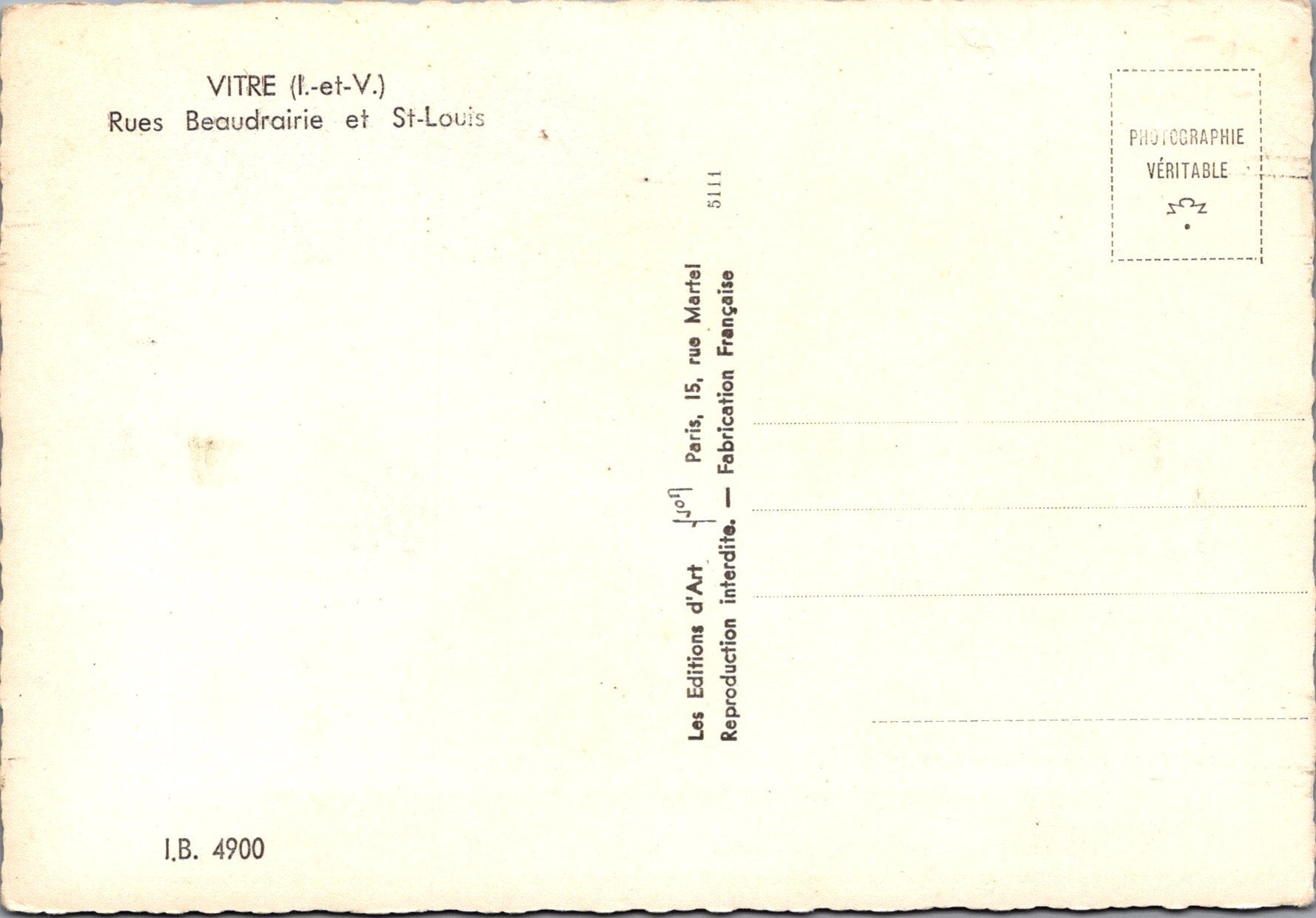 France Postcard - Vitre, Rues Beaudrairie et St-Louis   SW17052