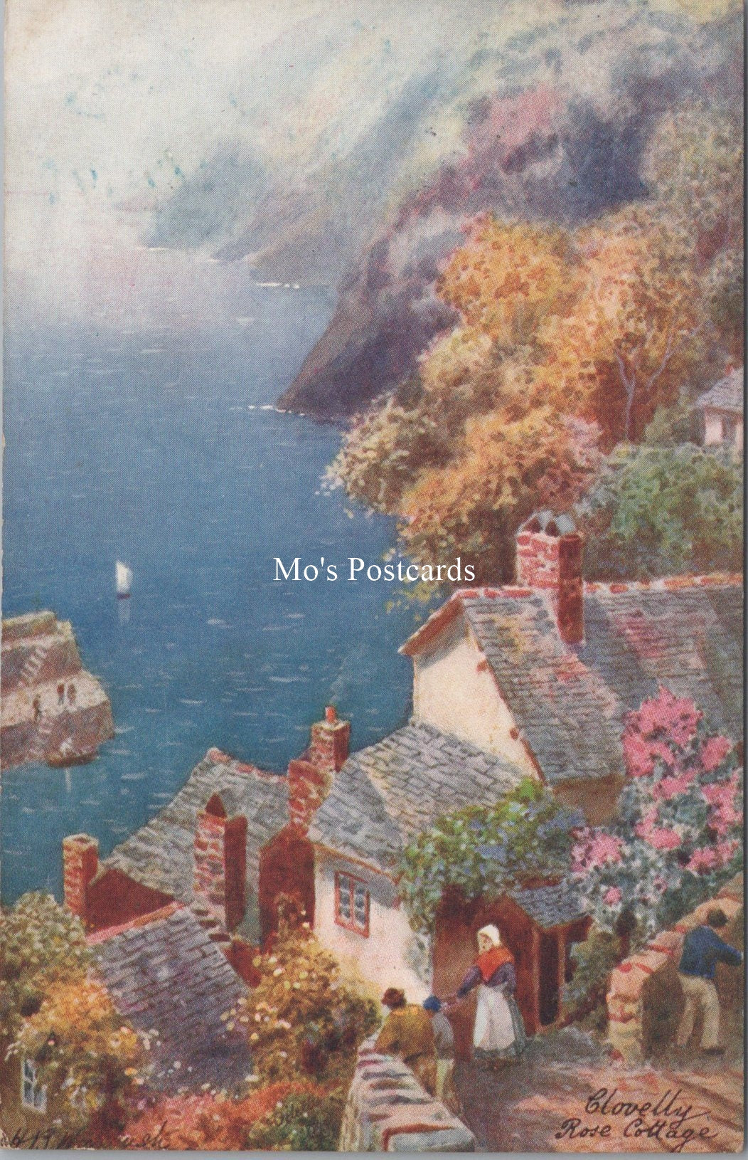 Devon Postcard - Rose Cottage, Clovelly. Artist H.B.Wimbush  SX9