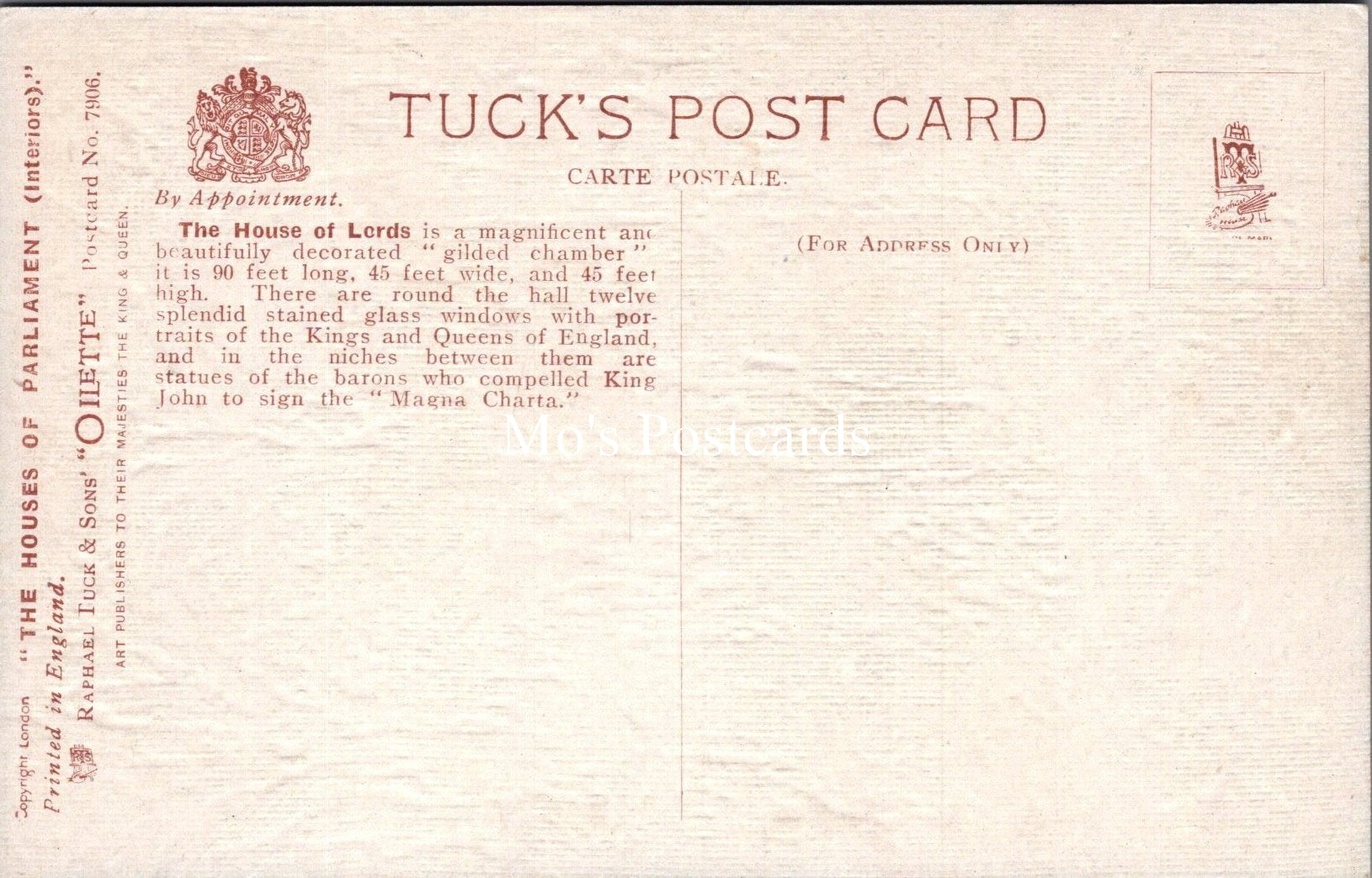 London Postcard - Politics, The House of Lords SX93