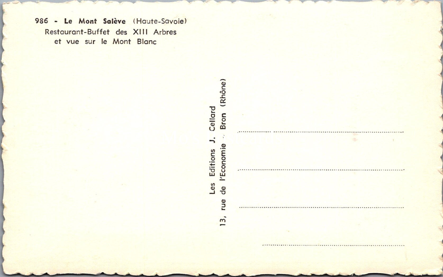 France Postcard - Le Mont Saleve, Restaurant-Buffet Des XIII Arbres  SX127
