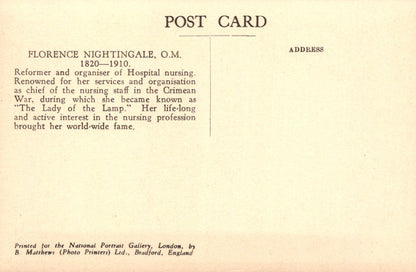 Vintage postcard about Florence Nightingale with text on a yellowed background