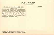 Load image into Gallery viewer, Vintage postcard about Florence Nightingale with text on a yellowed background
