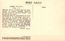 Load image into Gallery viewer, Vintage postcard with text about James Boswell on a gradient background
