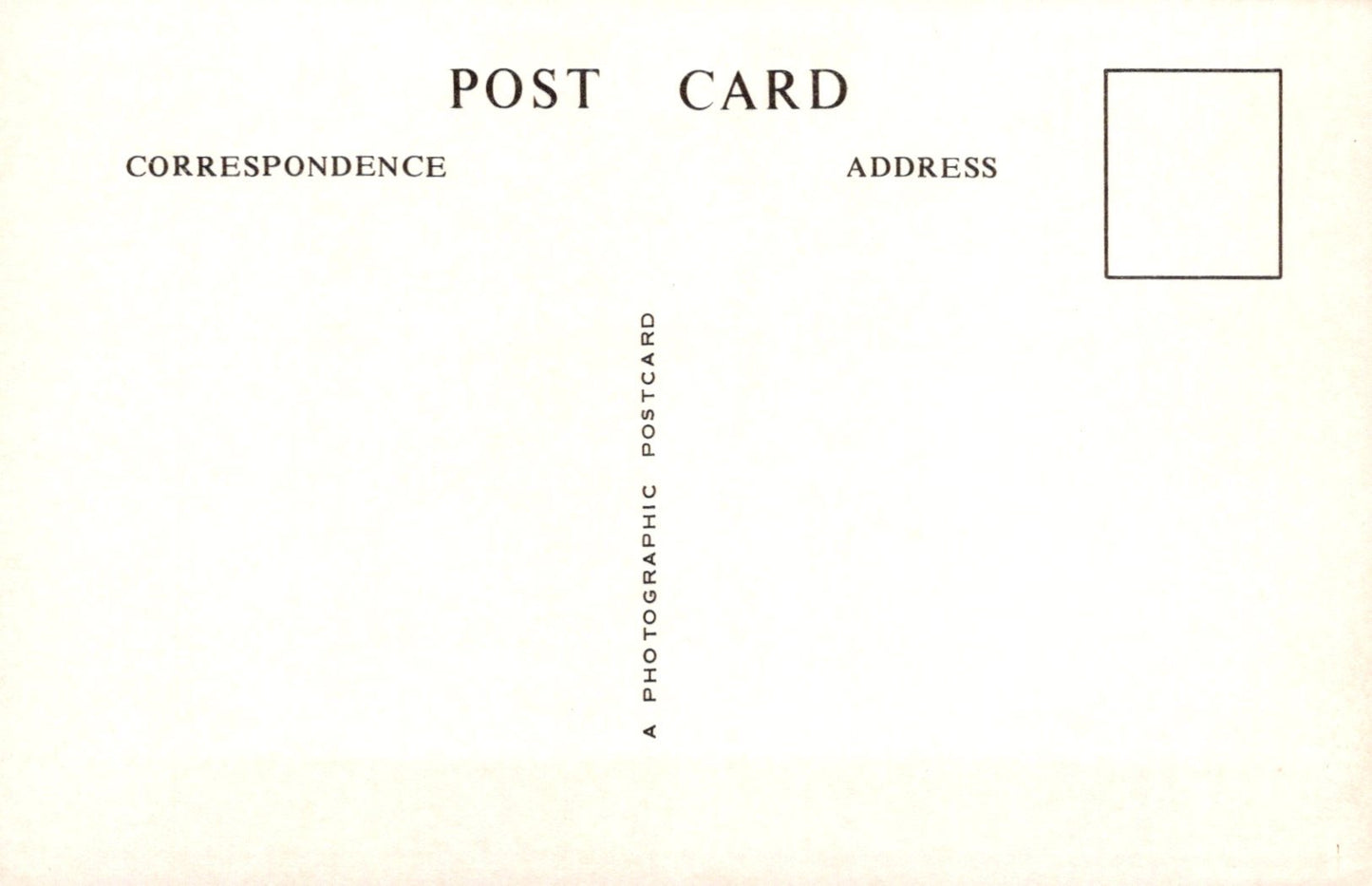 Blank postcard with 'Post Correspondence Address' text and a rectangular area for a photograph.