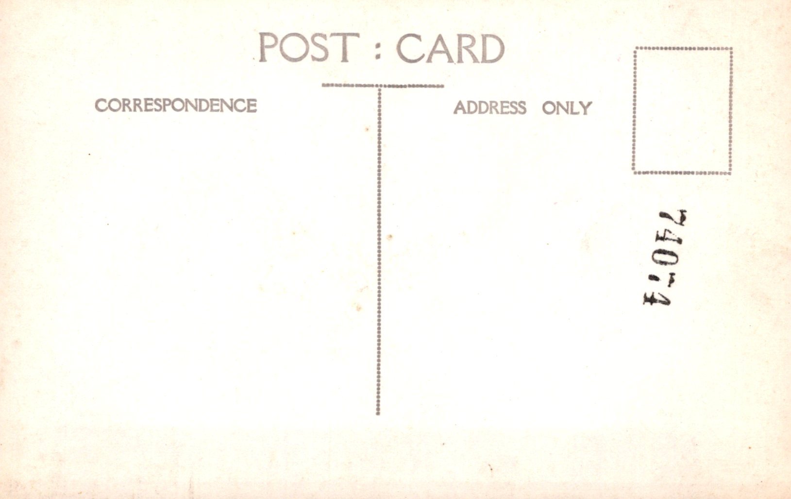 Vintage postcard with 'Correspondence Address Only' text and a stamp on a beige background