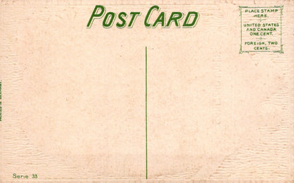 Back of a vintage postcard with text about postage rates.