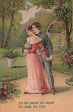 Load image into Gallery viewer, Vintage-style illustration of a couple in a garden with text at the bottom.
