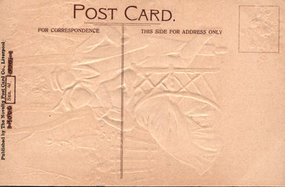 Back of a vintage postcard with embossed design and text.
