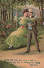 Load image into Gallery viewer, Romance Postcard - Romantic Couple. Lady on a Swing  VT239
