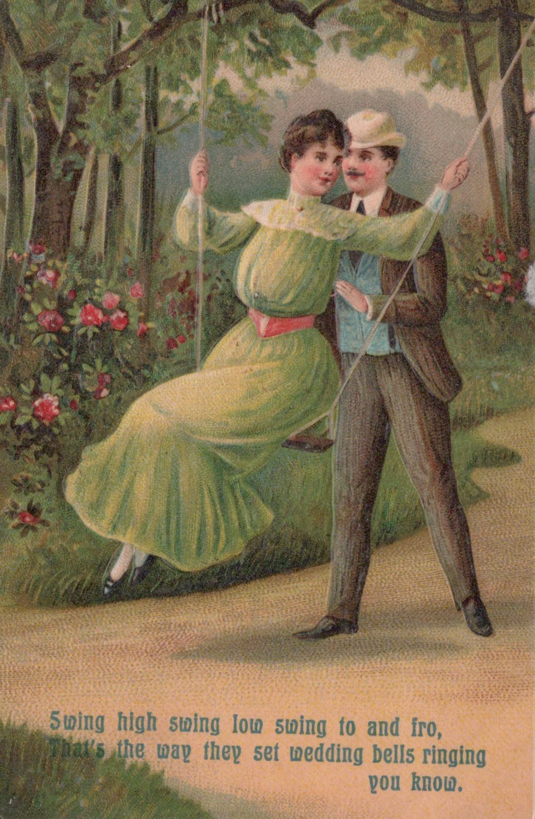 Romance Postcard - Romantic Couple. Lady on a Swing  VT239