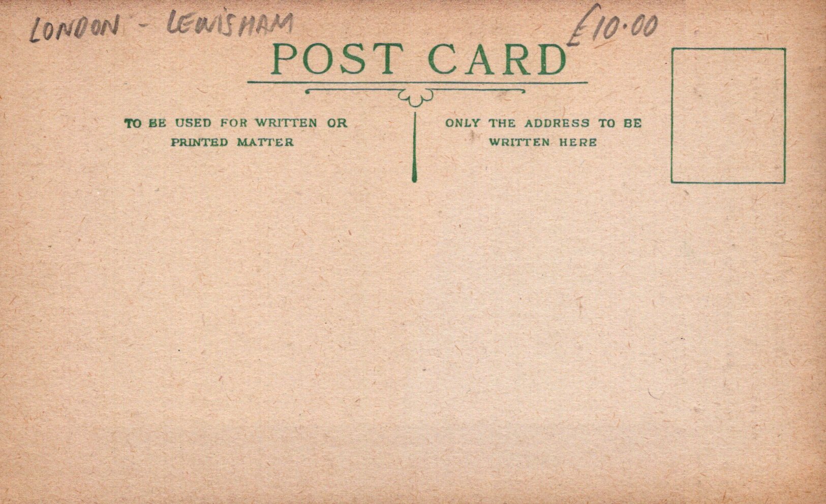 Vintage-style postcard with text and a price tag on a brown background