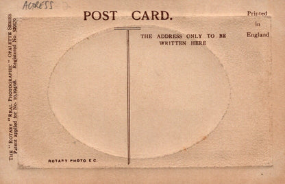 Vintage postcard with a large oval for writing the address, printed in England.