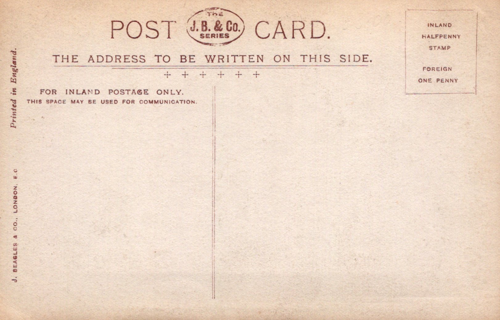 Vintage postcard back with text and branding
