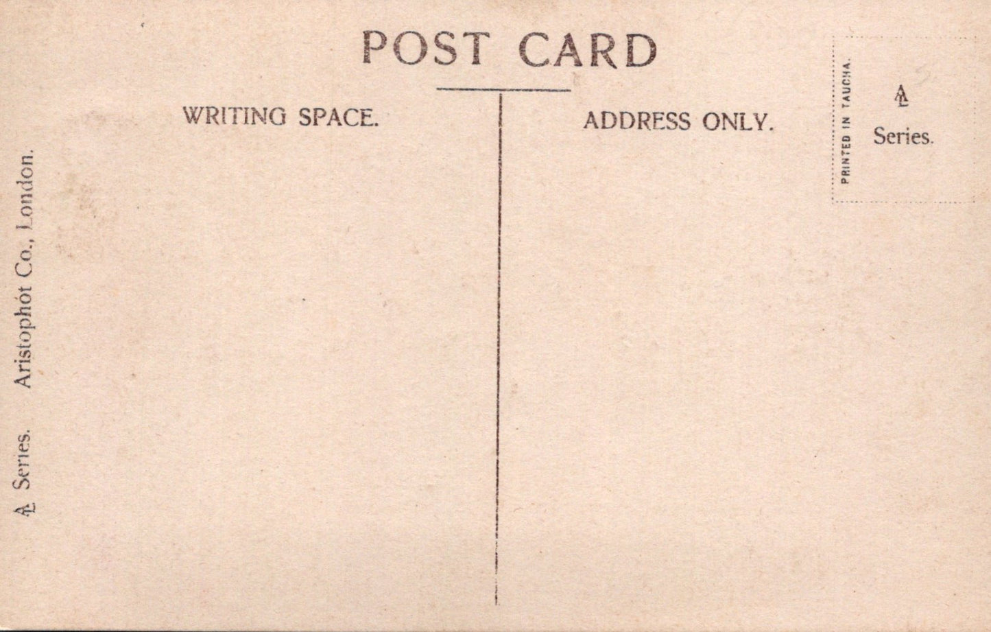 Back of a vintage postcard with writing space and address line.