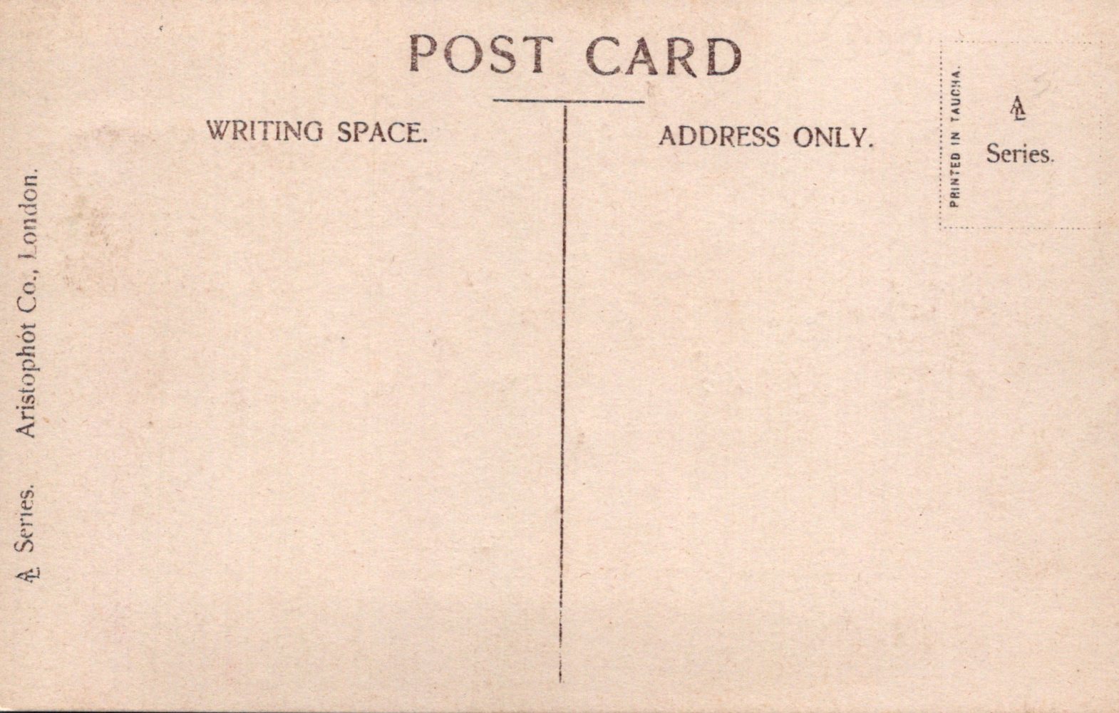 Back of a vintage postcard with writing space and address line.