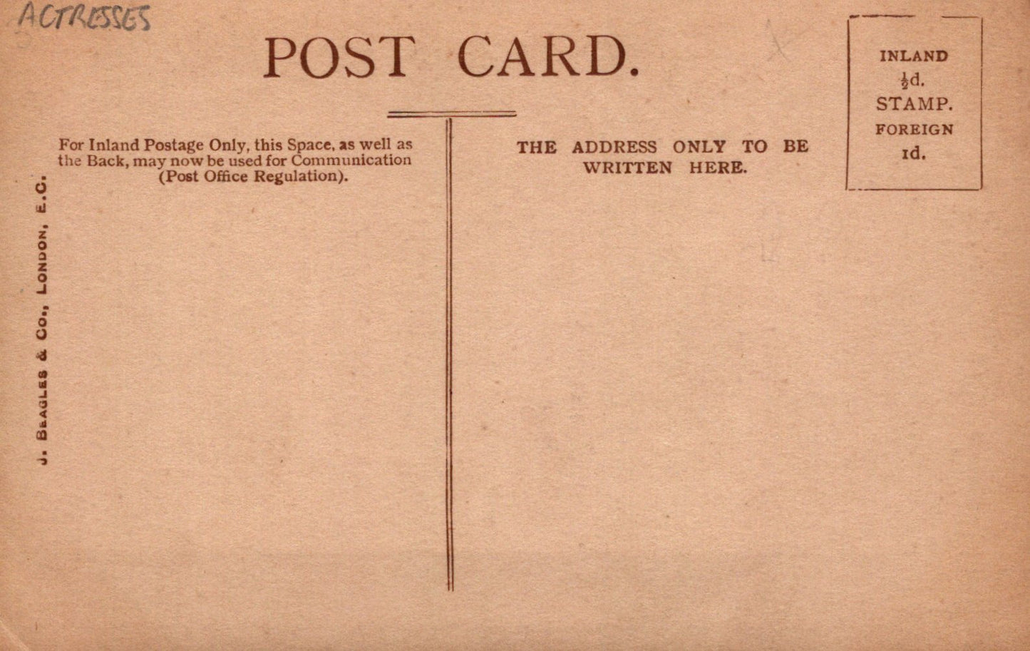 Vintage postcard with text and a line for writing the address.