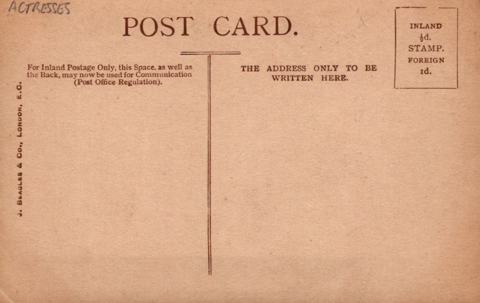 Vintage postcard with text and a line for writing the address.