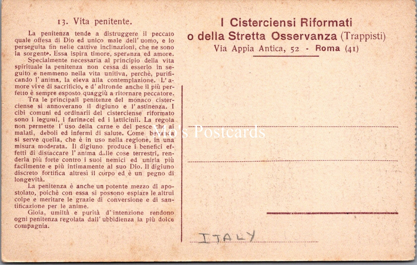 Italy Postcard - Rome, I Cistercensi Riformati o Della Stretta Osservanza SX430