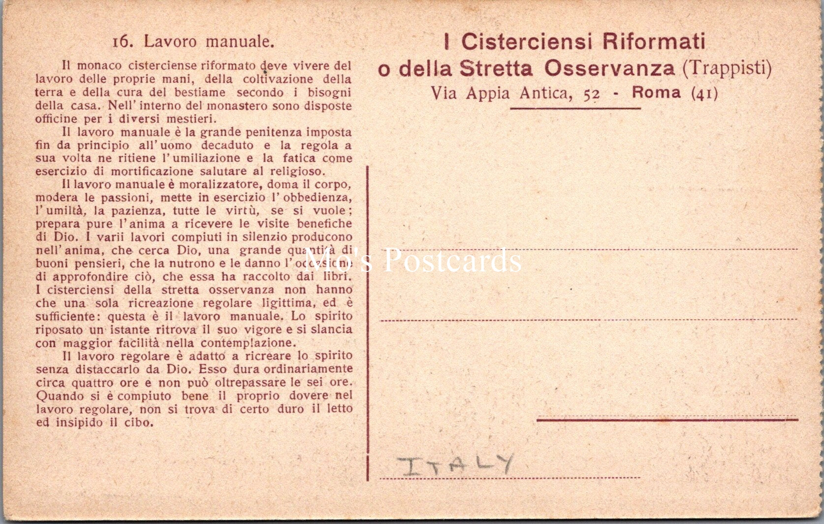Italy Postcard - Rome, I Cistercensi Riformati o Della Stretta Osservanza SX431